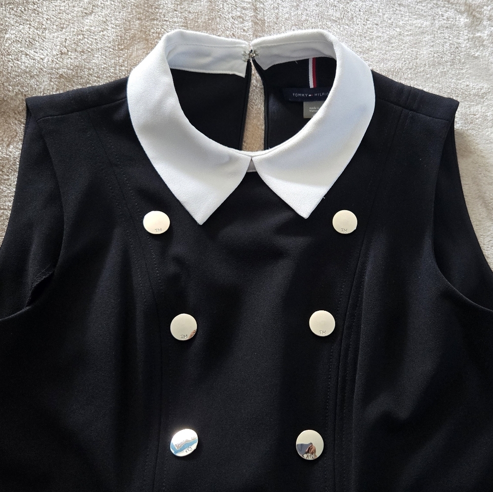 Tommy Hilfiger Black Dress with White Collar and Silver Accents
